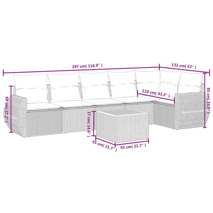 Salon de jardin 7 pcs avec coussins noir résine tressée 62 x 62 x 69 cm - 60,2 kg - 3