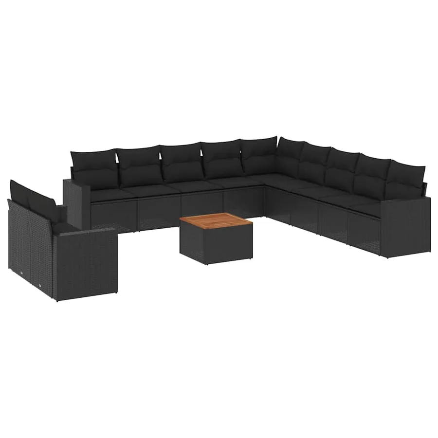 Salon de jardin 12 pcs avec coussins noir résine tressée - 2
