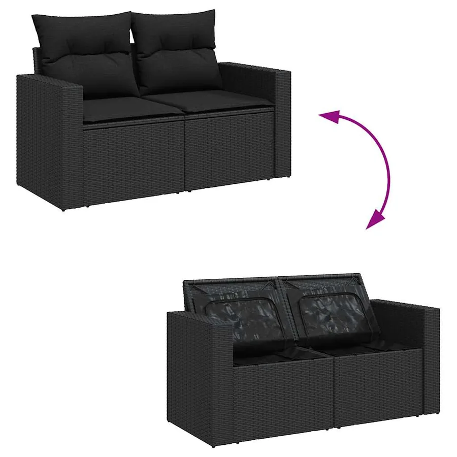 Salon de jardin 12 pcs avec coussins noir résine tressée - 4