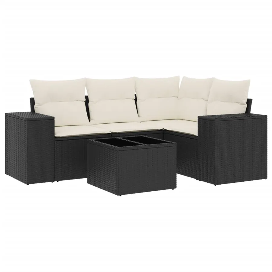 Salon de jardin 5 pcs avec coussins noir résine tressée - 2