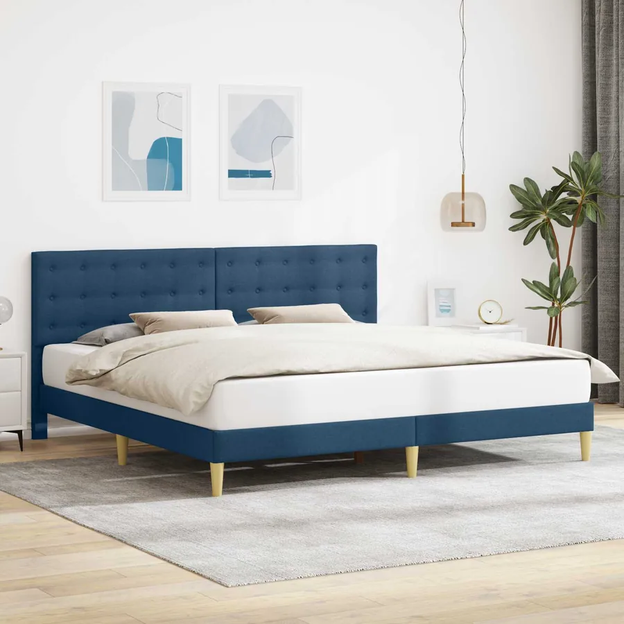 Cadre de lit avec tête de lit Bleu 200 x 200 cm Tissu