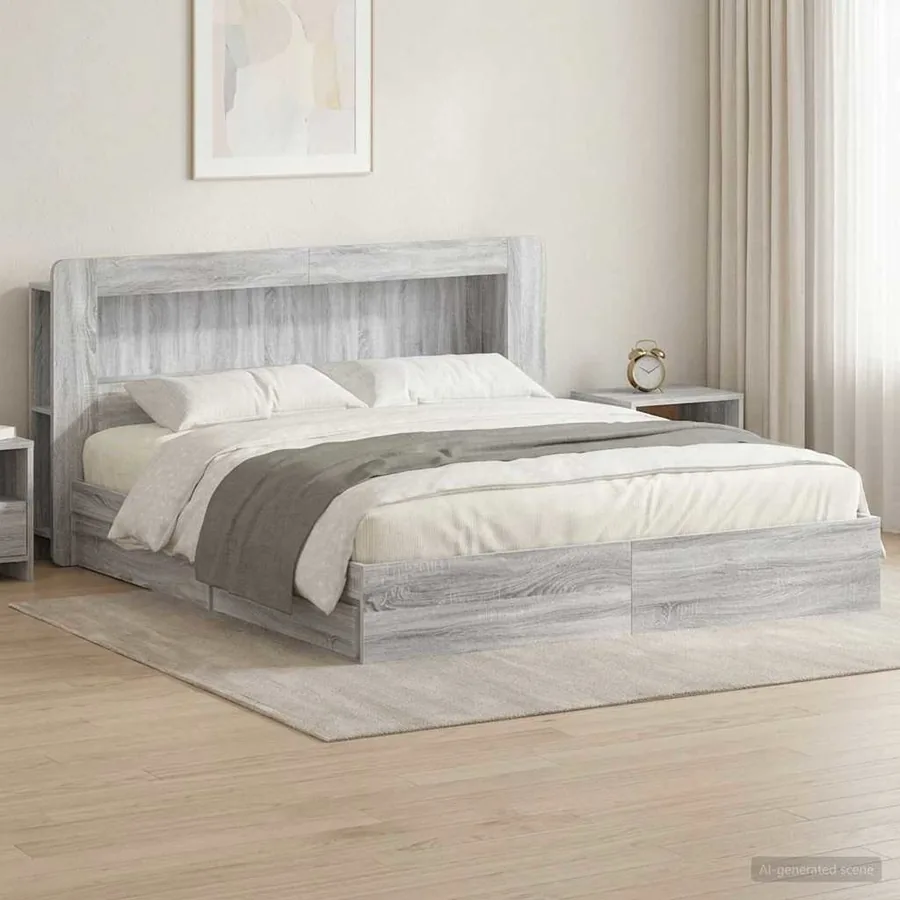 Cadre de lit avec rangement Sonoma gris 180 x 200 cm