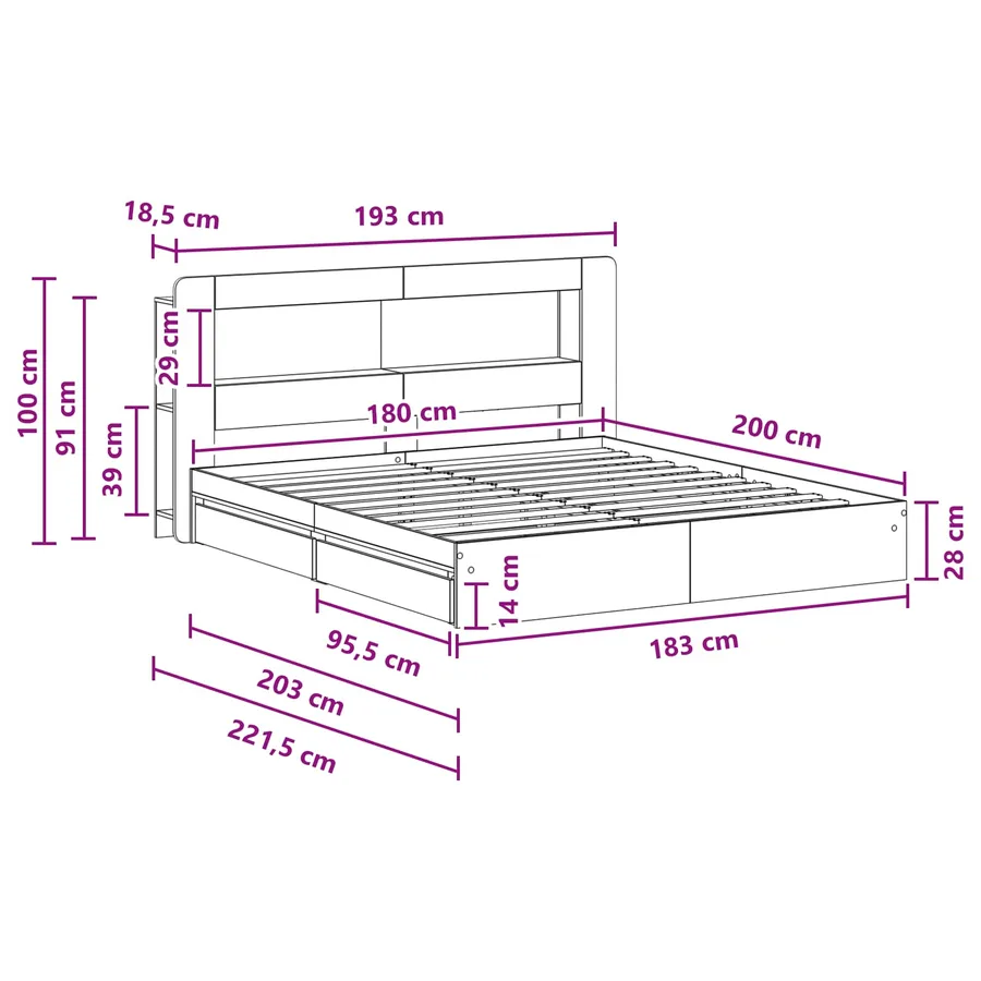 Cadre de lit avec rangement Sonoma gris 180 x 200 cm - 8