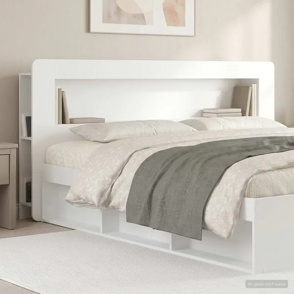 Cabinet de Tête de Lit Blanc brillant Bois d’ingénierie