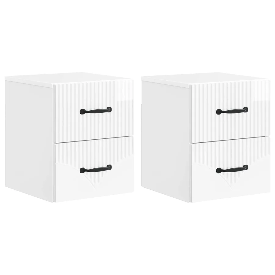 Cabinet de chevet mural 2 pcs Blanc brillant 34,5 x 33 x 40 cm - 2