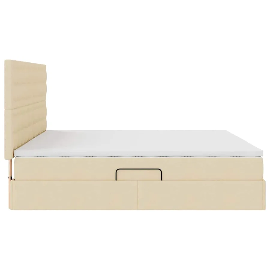 Lit avec rangement et matelas Crème 200 x 200 cm tissu - 10