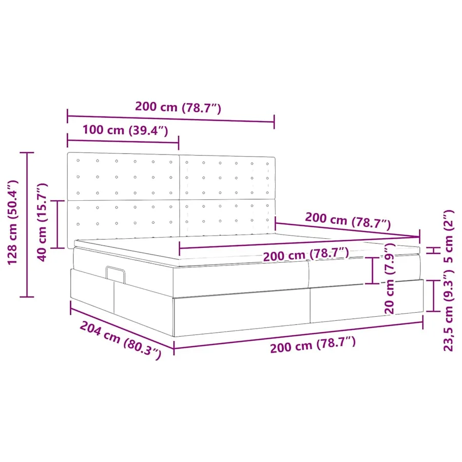 Lit avec rangement et matelas Crème 200 x 200 cm tissu - 16