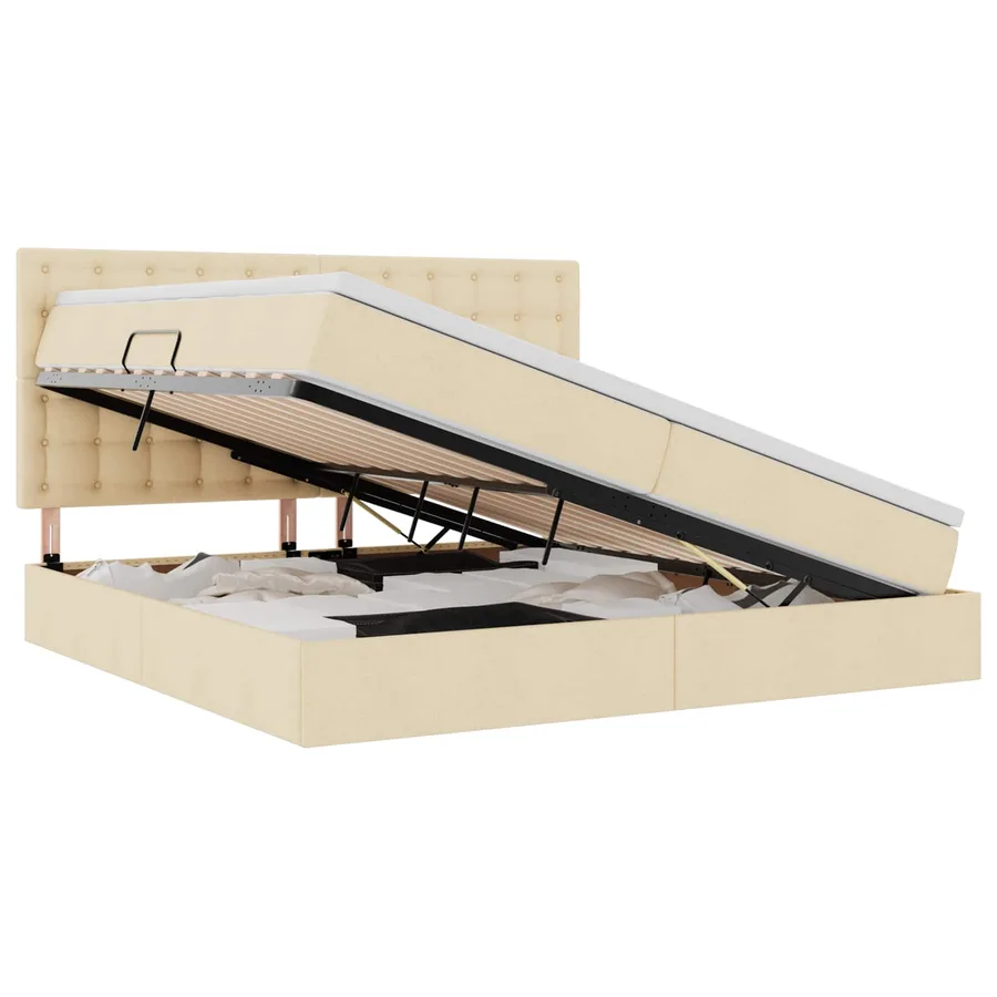 Lit avec rangement et matelas Crème 200 x 200 cm tissu - 2