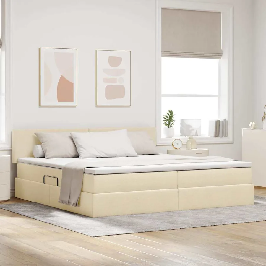 Lit avec rangement et matelas Crème 200 x 200 cm