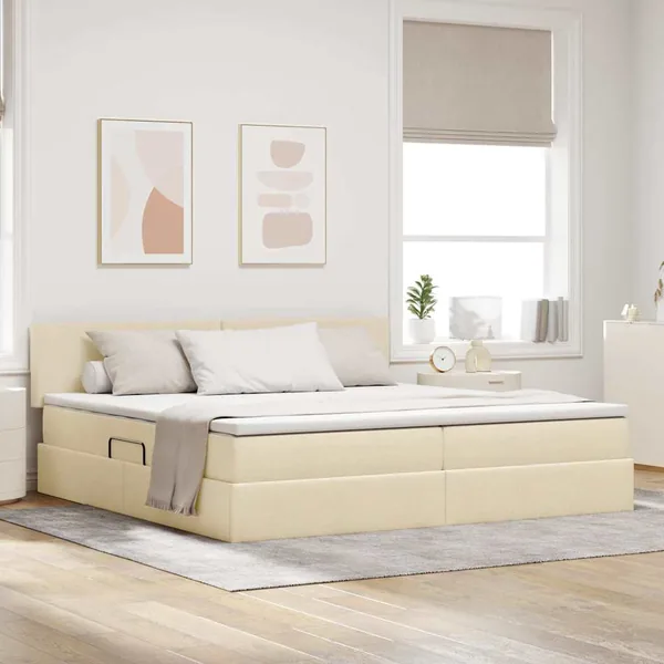 Lit avec rangement et matelas Crème 200 x 200 cm