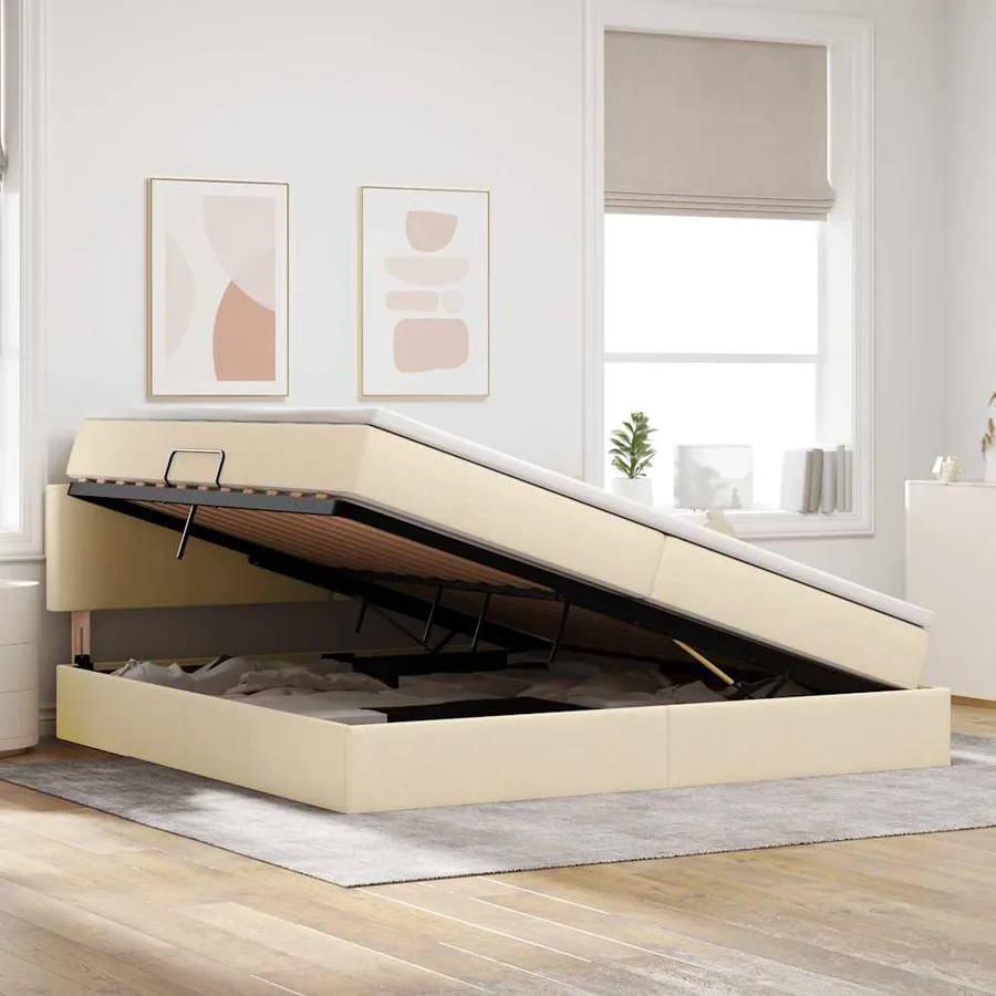 Lit avec rangement et matelas Crème 200 x 200 cm - 4