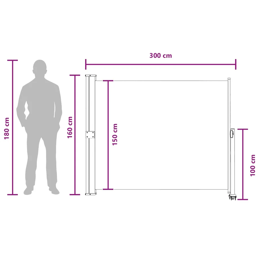 Auvent latéral 160 x 300 cm 100% polyester fer acier - 8