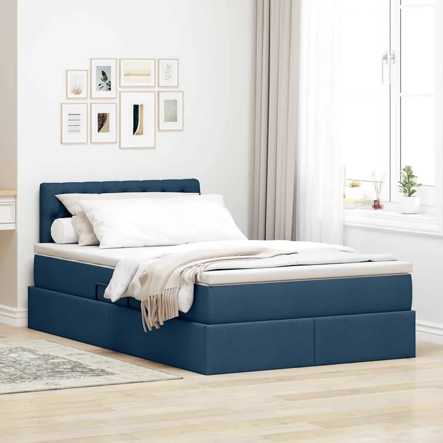 Lit de rangement LED avec matelas Bleu 120 x 190 cm Tissu