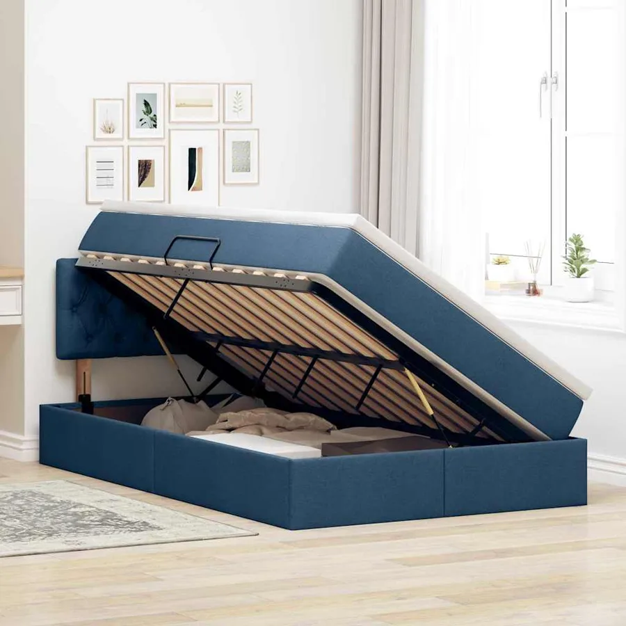 Lit de rangement LED avec matelas Bleu 120 x 190 cm Tissu - 4