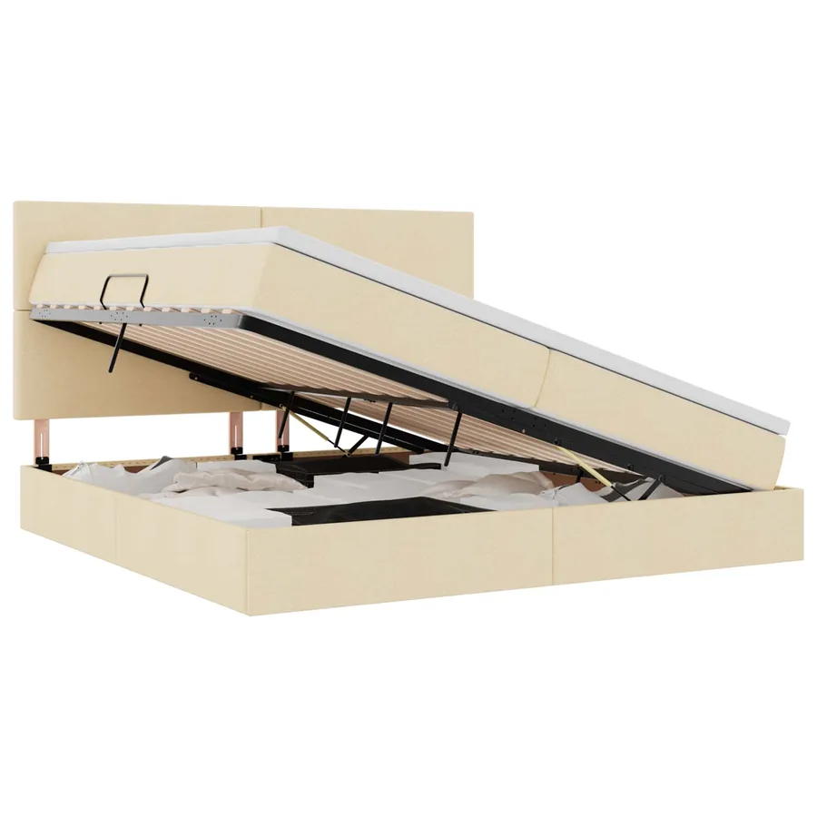 Lit de rangement LED avec matelas Crème 200 x 200 cm Tissu - 2