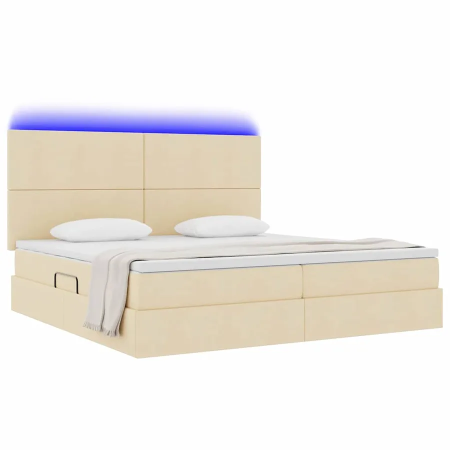 Lit de rangement LED avec matelas Crème 200 x 200 cm Tissu - 3