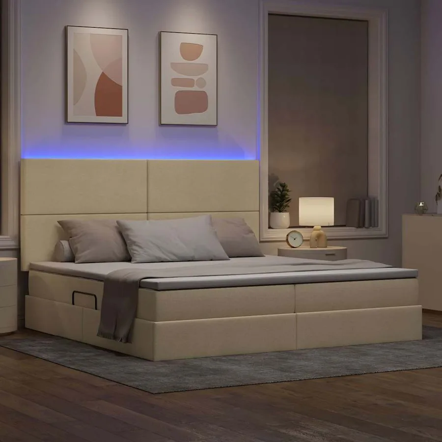 Lit de rangement LED avec matelas Crème 200 x 200 cm Tissu - 5