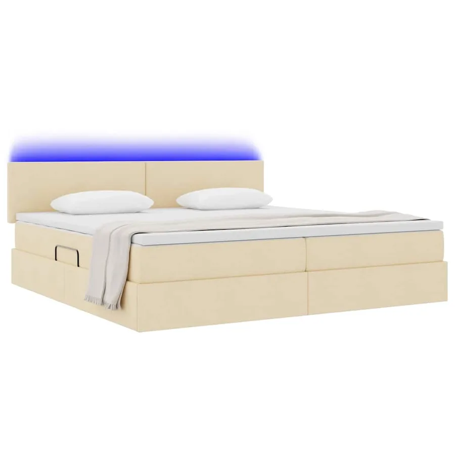Lit de rangement LED avec matelas Crème 200 x 200 cm Tissu - 3