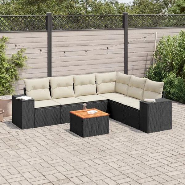 Salon de jardin 7 pcs avec coussins noir résine tressée 62 x 62 x 69 cm - 58,0 kg