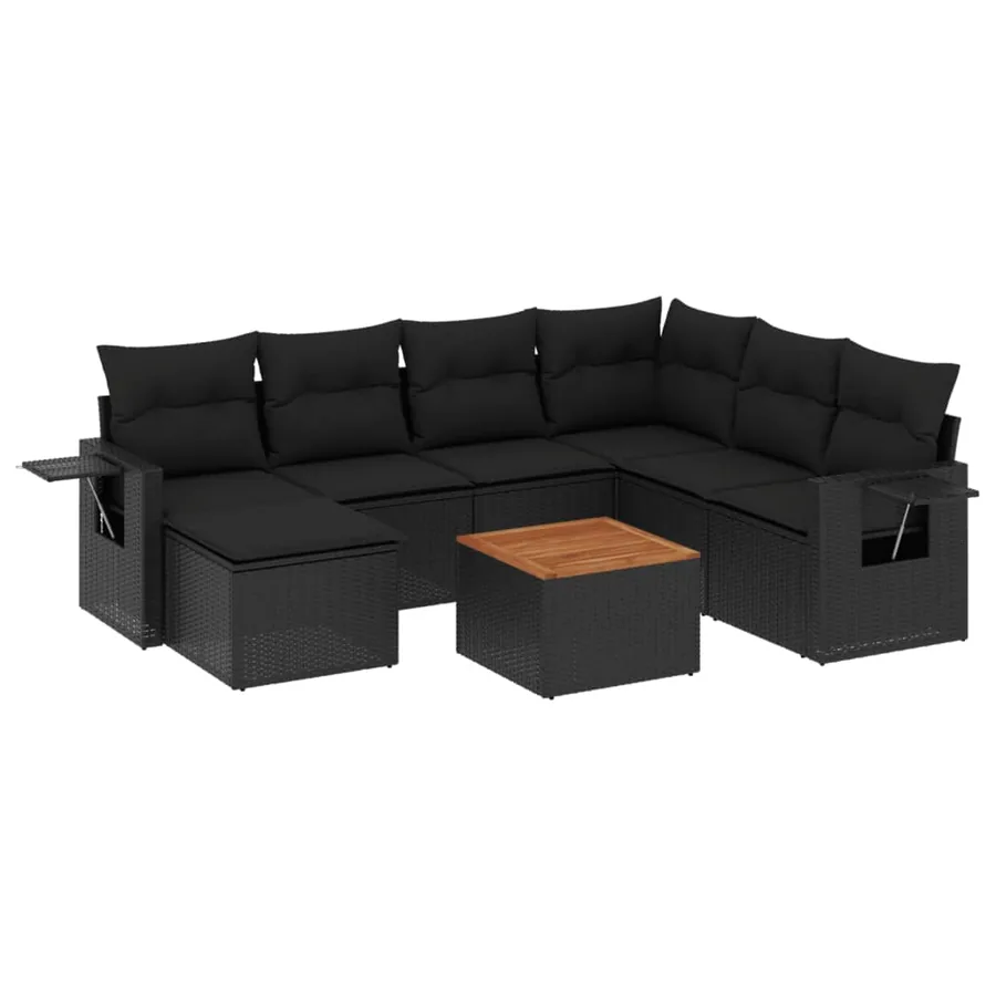 Salon de jardin 8 pcs avec coussins noir résine tressée - 2