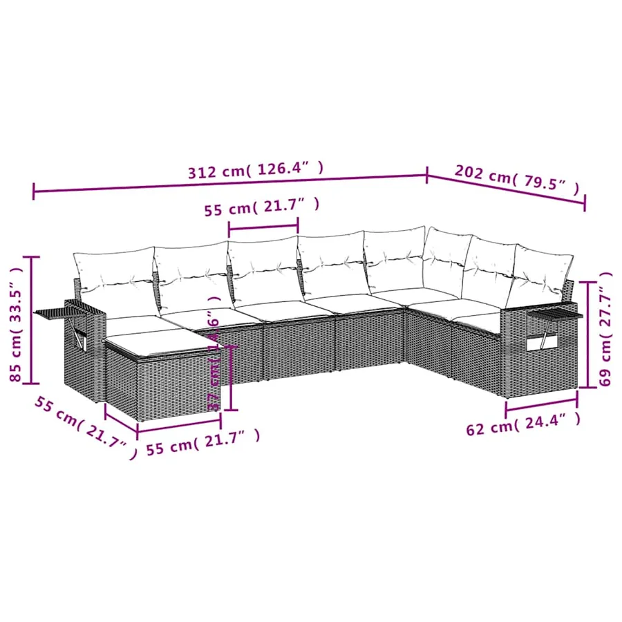 Salon de jardin 8 pcs avec coussins noir résine tressée - 3