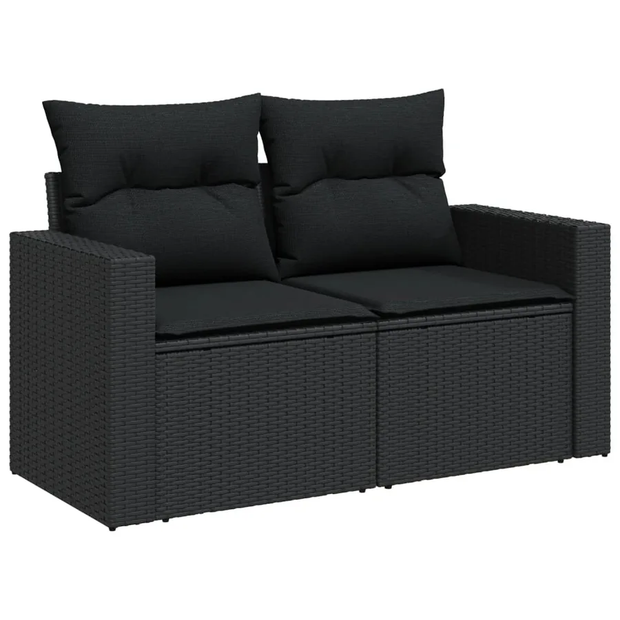 Salon de jardin 9 pcs avec coussins noir résine tressée - 8