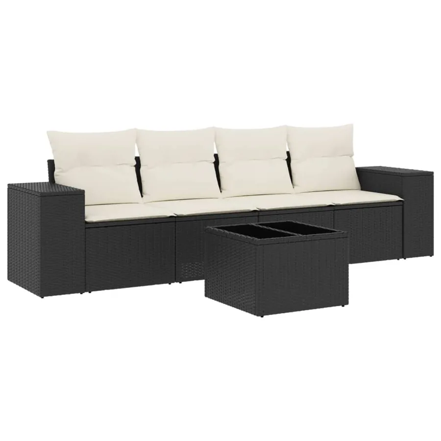 Salon de jardin 5 pcs avec coussins noir résine tressée - 2