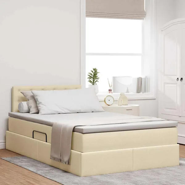 Lit avec rangement et matelas avec matelas Crème 120 x 190 cm
