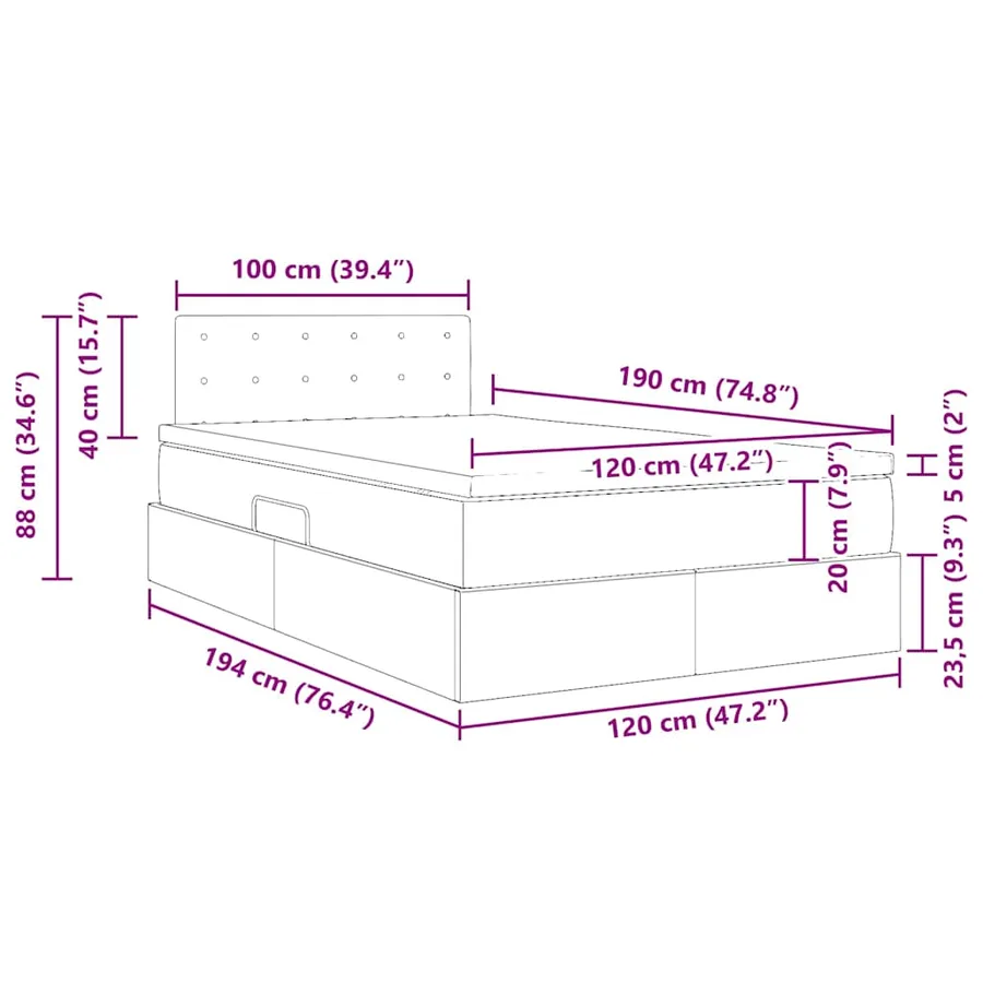 Lit avec rangement et matelas avec matelas Crème 120 x 190 cm - 16