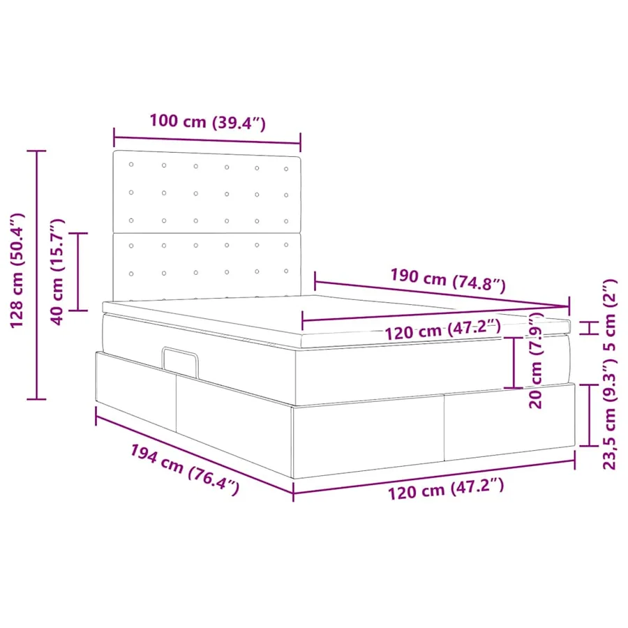 Lit avec rangement et matelas Crème 120 x 190 cm tissu - 16