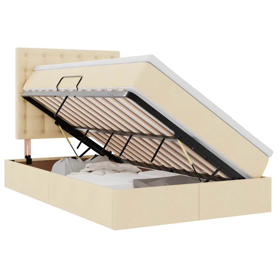 Lit avec rangement et matelas Crème 120 x 190 cm tissu - 2