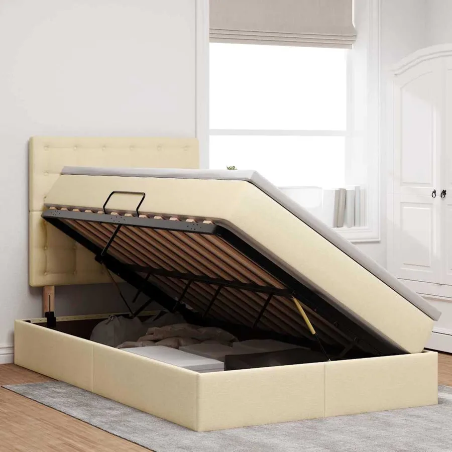 Lit avec rangement et matelas Crème 120 x 190 cm tissu - 4