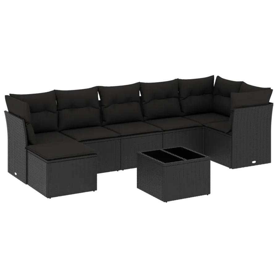Salon de jardin 8 pcs avec coussins noir résine tressée - 2