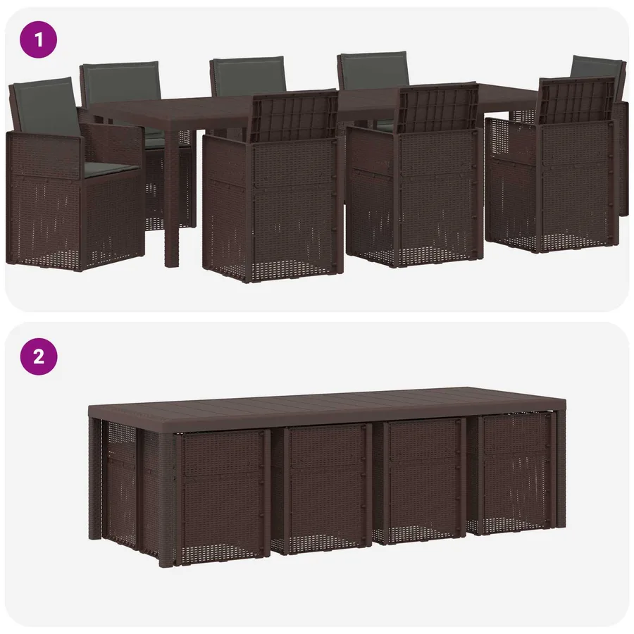 Ensemble de salle à manger pour jardin avec coussin 9 pcs PP - 8