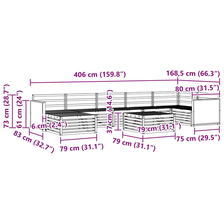 Ensemble de canapés d'extérieur 8 pcs Naturel - 8
