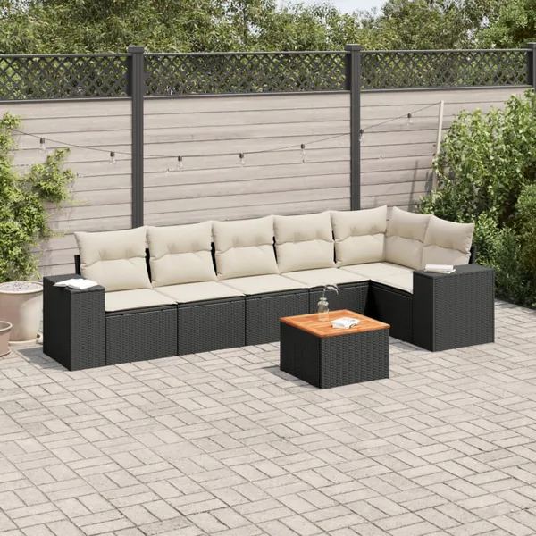 Salon de jardin 7 pcs avec coussins noir résine tressée 62 x 62 x 69 cm - 58,0 kg