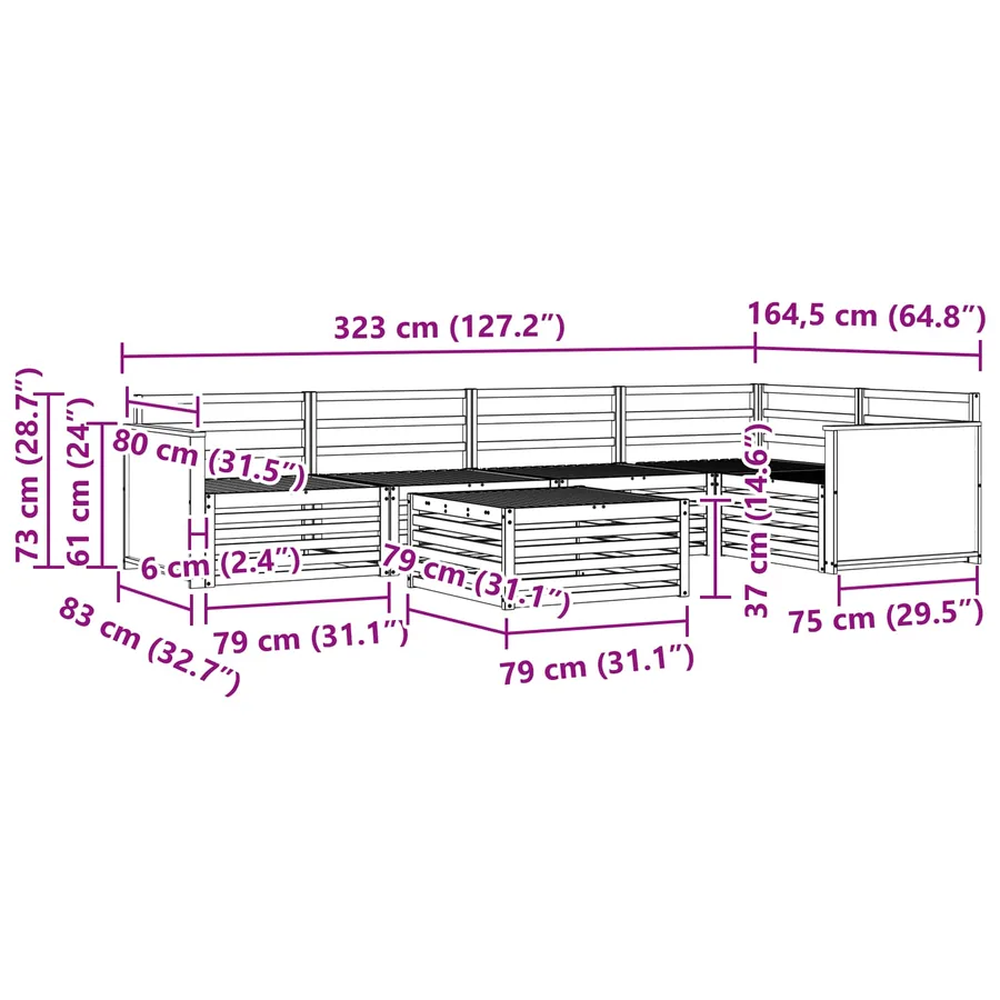 Ensemble de canapés d'extérieur 6 pcs Naturel 79 x 79 x 37 cm - 9