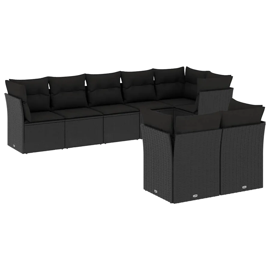 Salon de jardin 8 pcs avec coussins noir résine tressée - 2