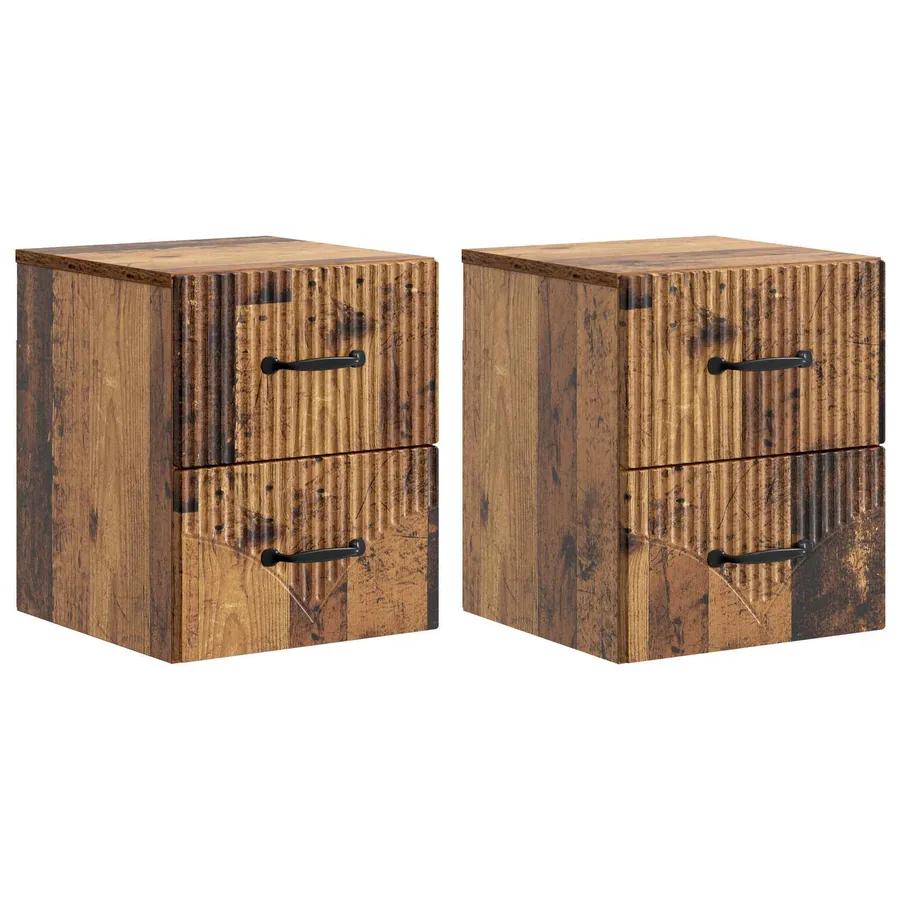Cabinet de chevet mural 2 pcs Bois ancien 34,5 x 33 x 40 cm - 2