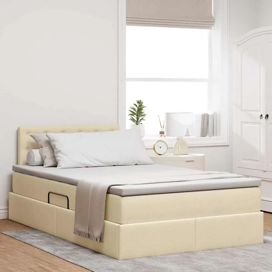 Lit de rangement LED avec matelas Crème 120 x 190 cm Tissu