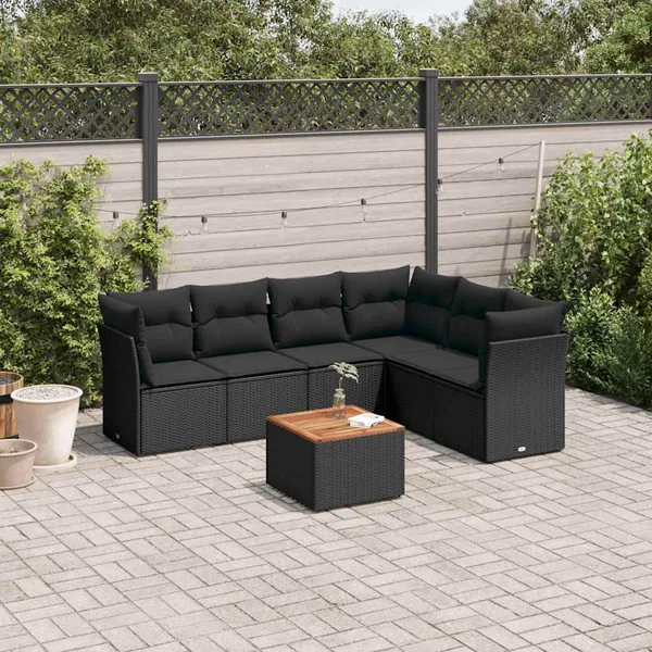 Salon de jardin 7 pcs avec coussins noir résine tressée 62 x 62 x 69 cm - 60,6 kg