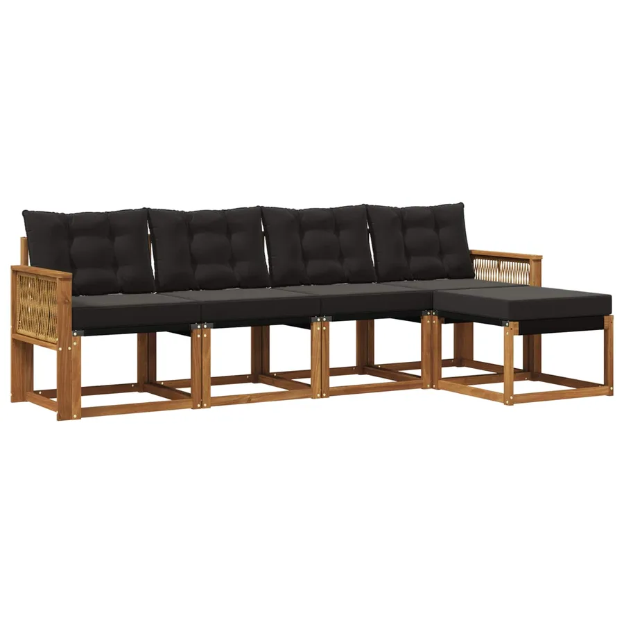 Ensemble de canapés d'extérieur 5 pcs Naturel et noir - 2