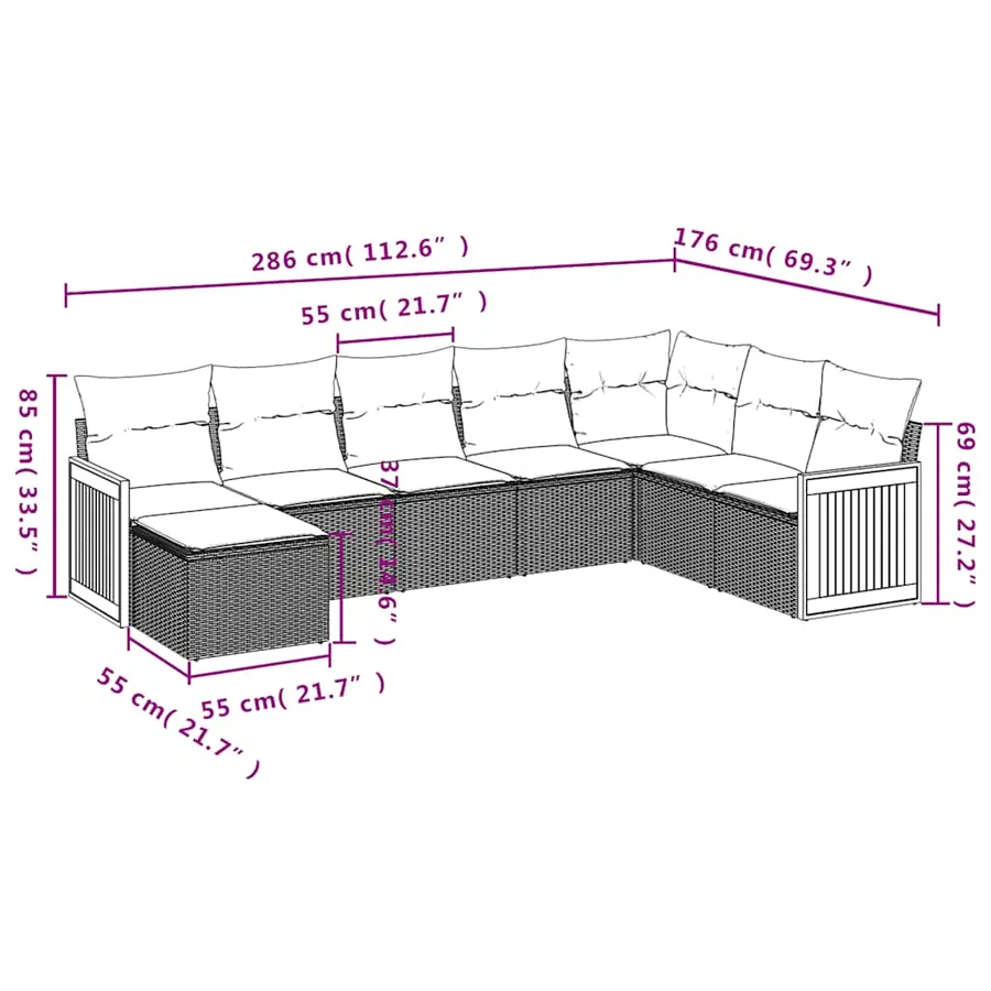 Salon de jardin 8 pcs avec coussins noir résine tressée - 3