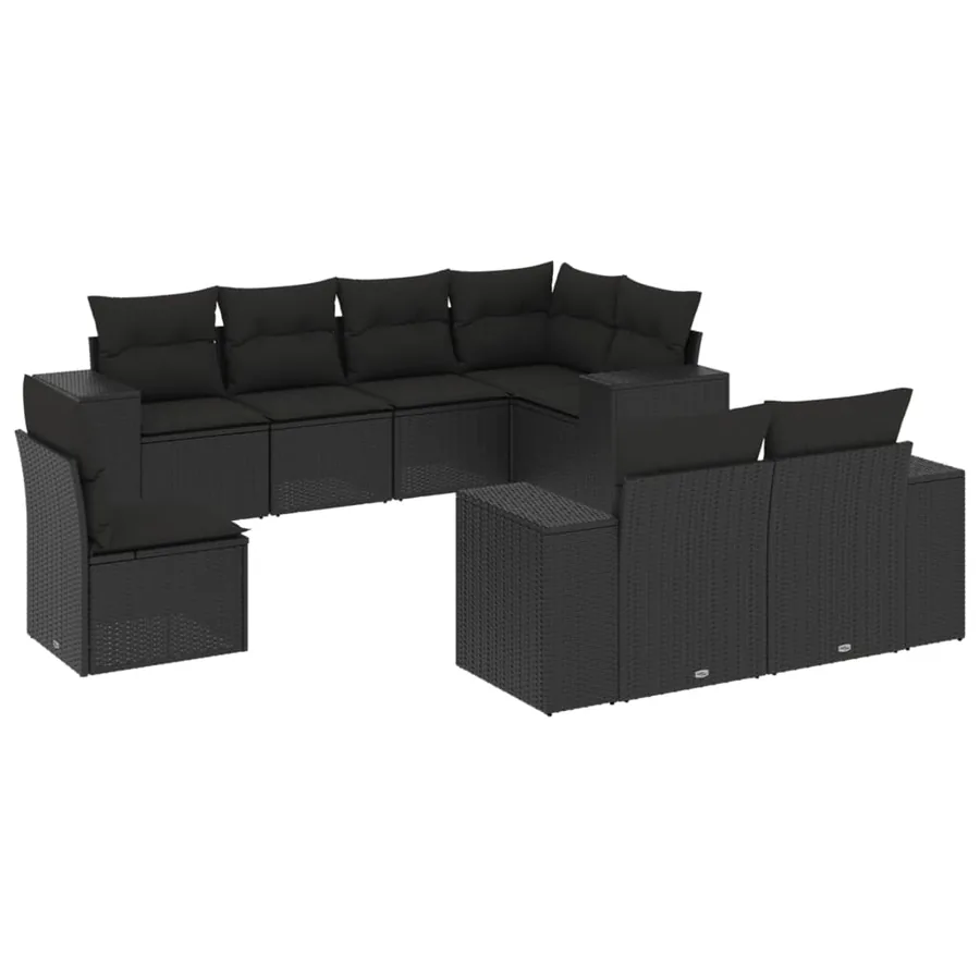 Salon de jardin 8 pcs avec coussins noir résine tressée - 2