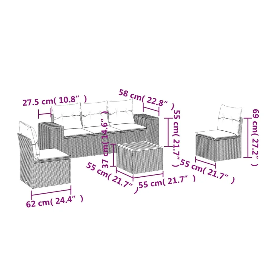 Salon de jardin 6 pcs avec coussins noir résine tressée - 3
