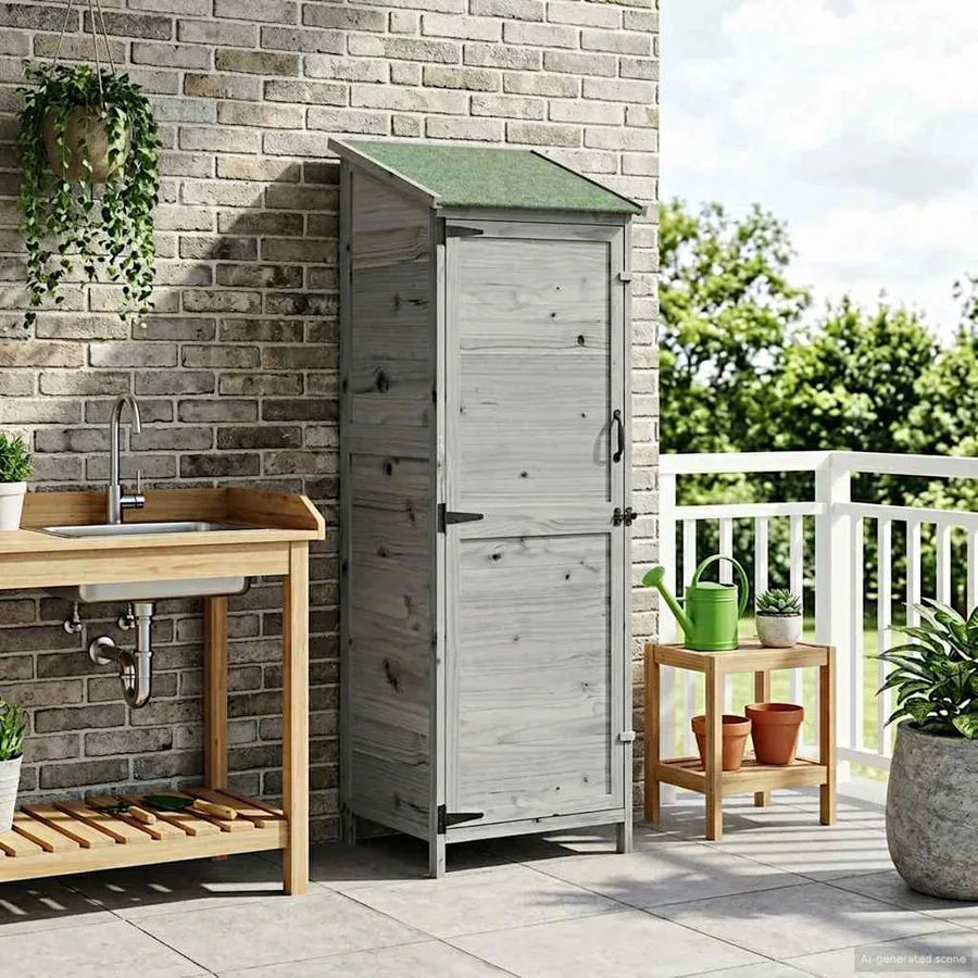 Abri de jardin Gris 59,5 x 56 x 176,5 cm Bois de Sapin Massif - 3