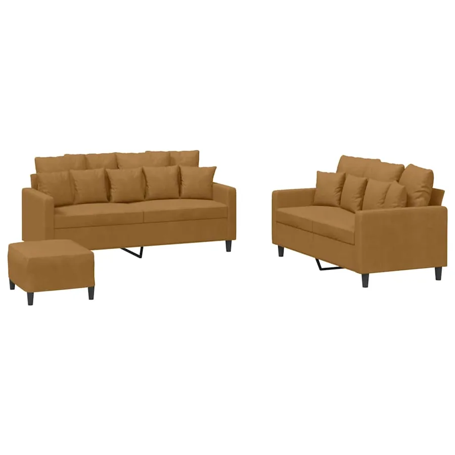 Ensemble de canapés 3 pcs avec coussins Marron Velours - 2