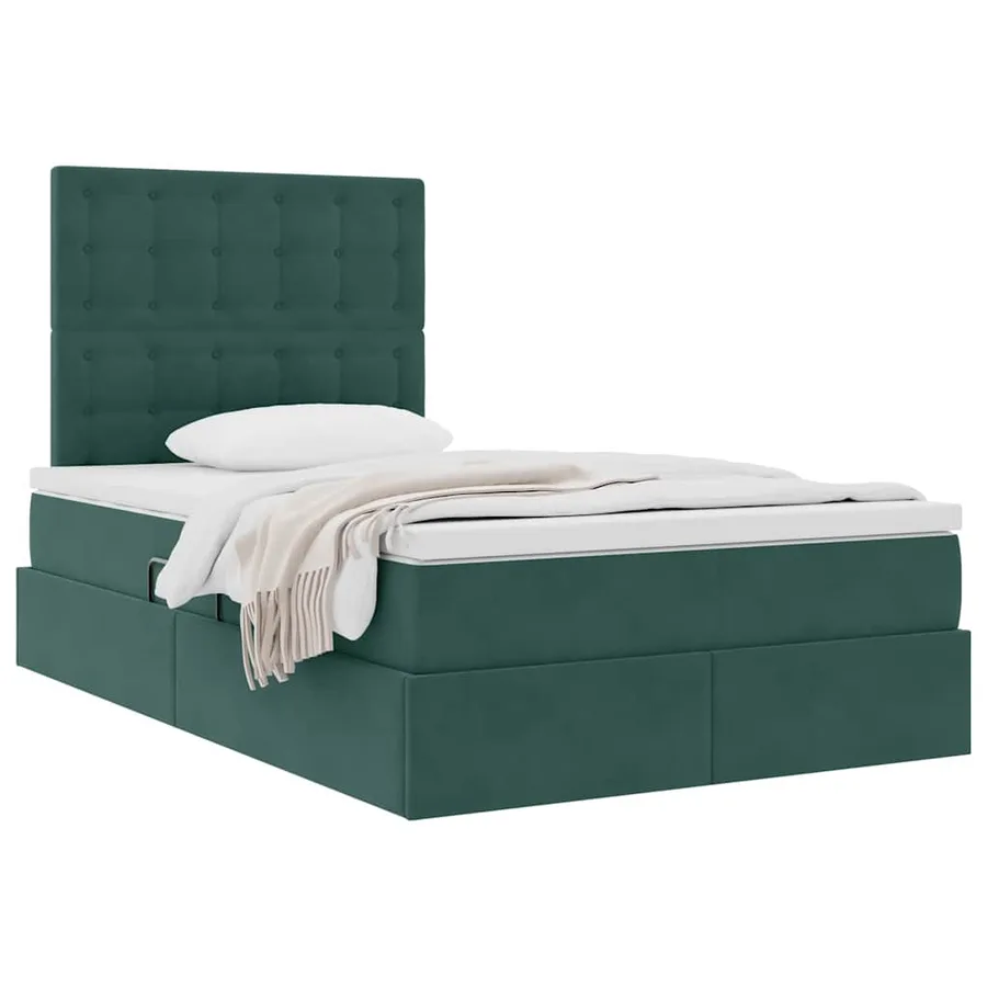 Lit avec rangement et matelas Vert foncé 120 x 190 cm Velours - 3