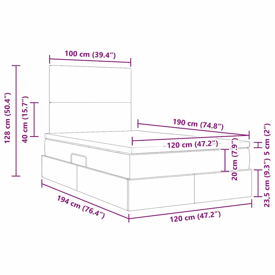 Lit avec rangement et matelas Vert foncé 120 x 190 cm Velours - 16