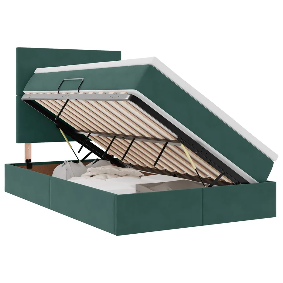 Lit avec rangement et matelas Vert foncé 120 x 190 cm Velours - 2